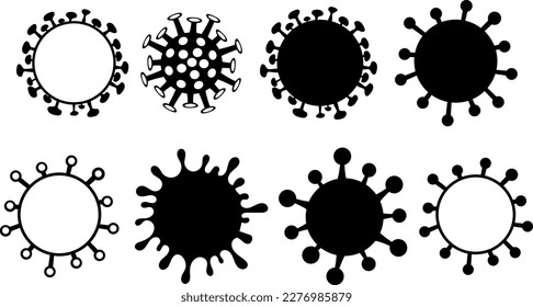 vector of virus bacteria, superbug, virus icons set. black and white illustration. simple flat style