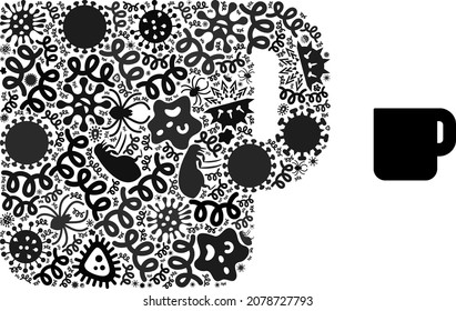 Vector virus coffee cup icon mosaic of contagious items. Coffee cup mosaic is composed of infectious items, parasites, microbes, spores, contagious agents, and based on coffee cup icon.