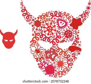 Vector virus daemon head icon mosaic of contagious microbes. Daemon head collage is made of infection elements, parasites, microbes, spores, contagious agents, and based on daemon head icon.