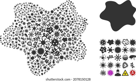 Vector virus dirt spot icon mosaic of pandemic items. Dirt spot mosaic is designed of infectious items, parasites, microbes, spores, contagious agents, and based on dirt spot icon.