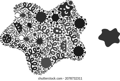 Vector virus dirt spot icon mosaic of contagious microbes. Dirt spot mosaic is constructed with virus elements, parasites, microbes, spores, contagious agents, and based on dirt spot icon.
