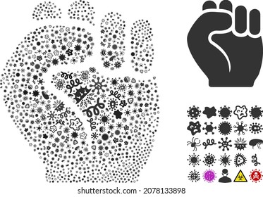 Vektor-Virus-erste Ikone-Sammlung von ansteckenden Mikroben. Die erste Kollage besteht aus Viren, Parasiten, Mikroben, Sporen, ansteckenden Agenzien und basiert auf dem ersten Symbol.