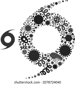 Vector virus hurricane icon mosaic of contagious items. Hurricane mosaic is made with virus items, parasites, microbes, spores, contagious agents, and based on hurricane icon.