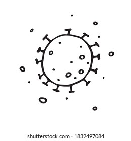 Vector virus icon set. The Molecule viral bacteria infection. Coronavirus. Flu laboratory infection test. Contour doodle outline hand drawn