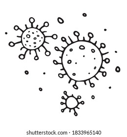 Vector virus icon set. The Molecule viral bacteria infection. Coronavirus. Flu laboratory infection test. Contour doodle outline hand drawn