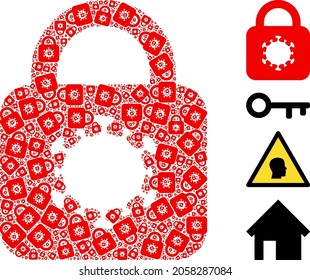 Vector virus lock fractal is organized from scattered fractal virus lock icons. Fractal combination for virus lock.