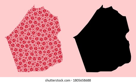 Vector virus mosaic and solid map of Dubai Emirate. Map of Dubai Emirate vector mosaic for clinic campaigns and proclamations. Map of Dubai Emirate is designed with red infection virus ojects.
