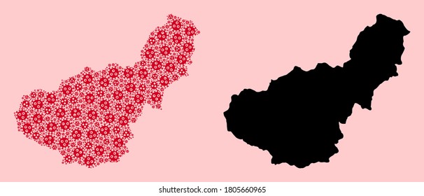 Vector virus mosaic and solid map of Granada Province. Map of Granada Province vector mosaic for hospital campaigns and posters. Map of Granada Province is composed with red pandemic virus parts.