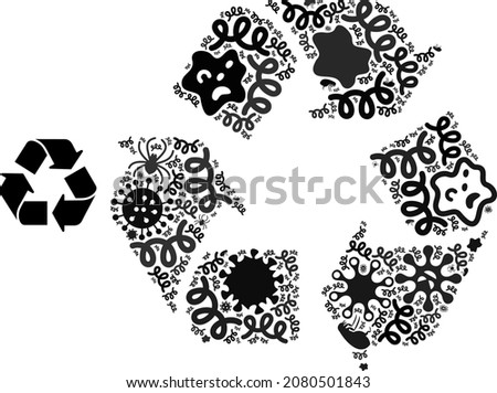 Vector virus recycle arrows icon mosaic of contagious cells. Recycle arrows mosaic is constructed of virus items, parasites, microbes, spores, contagious agents, and based on recycle arrows icon.