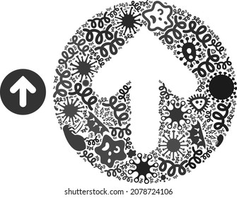 Vector virus rounded arrow icon collage of contagious cells. Rounded arrow collage is made of virus items, parasites, microbes, spores, contagious agents, and based on rounded arrow icon.