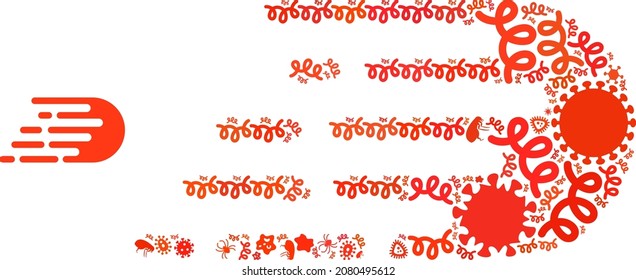 Vector virus rush effect icon collage of contagious items. Rush effect mosaic is designed from virus elements, parasites, microbes, spores, contagious agents, and based on rush effect icon.