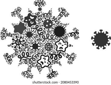 Vector virus SARS icon composition of pandemic microbes. SARS virus mosaic is designed of viral elements, parasites, microbes, spores, contagious agents, and based on SARS virus icon.