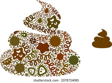 Vektorvirus Scheiße Symbol Mosaik von pandemischen Gegenständen. Die Shit-Collage besteht aus Infektionsmitteln, Parasiten, Mikroben, Sporen, ansteckenden Agenzien und basiert auf Scheiße-Ikone.