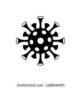 virus vectorial. objeto único.Pandemia de COVID-19. ilustración en blanco y negro. simple símbolo. icono monocromo. detener el coronavirus. elemento de diseño para banner, folleto, folleto, anuncio