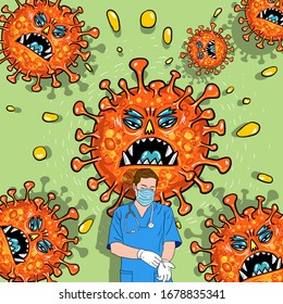 Vektorillustration von Viren. Bakterien keimen Mikroorganismus-Viruszelle , Mikrobiologie der menschlichen Gesundheit und virusausbrechendes Konzept. Corona.Illustration