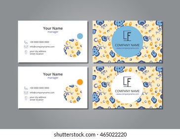 Vector visit card blue flowers on grey field
