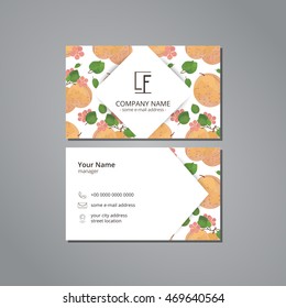 Vector visit card template with apricot with flowers pattern