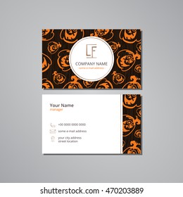 Vector visit card template with pattern happy pumpkin
