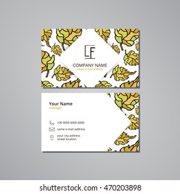 Vector visit card template with pattern autumn leaves