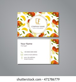 Vector visit card template with pattern  mango and flower