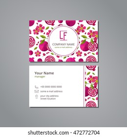 Vector visit card template with pattern pomegranate and flower