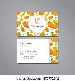 Vector visit card template with pattern persimmon and flower