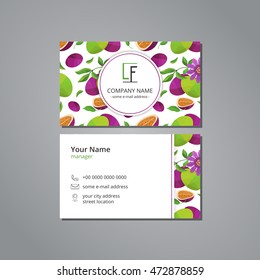Vector visit card template with pattern passionfruit and flower
