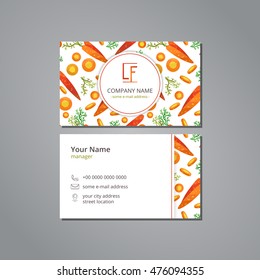 Vector visit card template with pattern carrot and slices in origami style