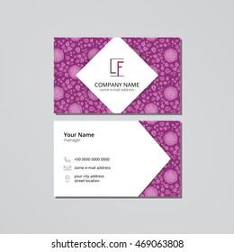 Vector visit card template roses on a lilac background