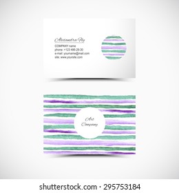 Vector visiting card. Vector business cards. Watercolor background. Colorful abstract texture. Vector design elements.  Art advertising template.
