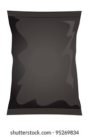 Vector visual of black dark foil / plastic / paper bag / packet / packaging for beef, chicken or meat flavour potato crisps / potato chips or chocolate / candy / sweets