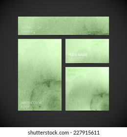 vector visual corporate identity with azure paint watercolor splash background for web or printed media design. brand stationery template. business card, flyer, invitation, greeting card and postcard
