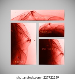 vector visual corporate identity with fluid ink swirling in water background. brand stationery template for web or print design. banner, business card, flyer, invitation, greeting card and postcard