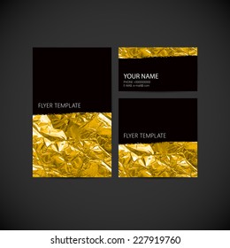 vector visual corporate identity with golden wrinkled foil texture. set of brand stationery template for web or print design. banner, business card, flyer, invitation, greeting card and postcard