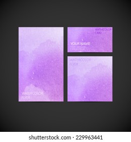 vector visual corporate identity with paint watercolor splash background. brand stationery template for web or printed media design. banner, business card, flyer, invitation, greeting card, postcard