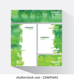 Vector visual corporate identity with paint watercolor stain. Set of brand business stationery template for web or print design. Banner, business card, flyer, invitation, greeting card and postcard