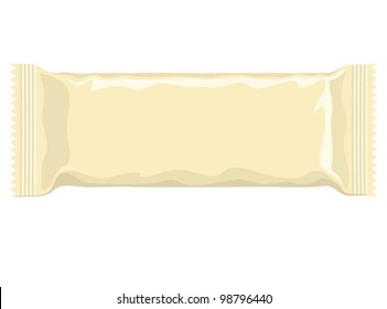 Vector visual of cream milk yellow flow wrap plastic packet for biscuit, wafer, crackers, sweets, chocolate, candy, cereal bar, snacks etc