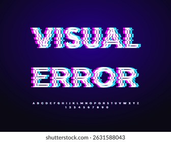 Vector Visual Error Font. Distorted Pixels Alphabet Letters and Numbers set.