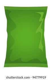 Vector visual of green foil / plastic / paper bag / packet / packaging for salt & vinegar or cheese & onion flavour potato crisps / potato chips or chocolate / candy / sweets