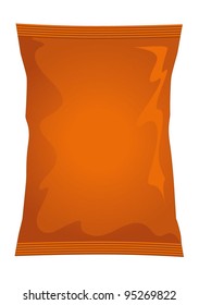 Vector visual of orange brown foil / plastic / paper bag / packet / packaging for beef, chicken or meat flavour potato crisps / potato chips or chocolate / candy / sweets