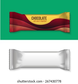 Vector Visual Of White Or Clear Plain Flow Wrap Plastic Foil Packet, Packaging Or Wrapper For Biscuit, Wafer, Crackers, Sweets, Chocolate Bar, Candy Bar, Snacks Etc