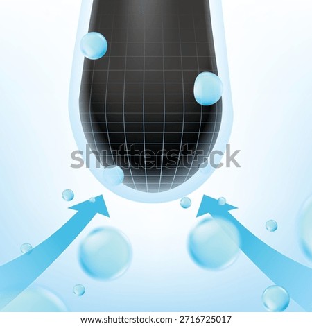 Vector visualization of a hair follicle bulb. Blue arrows show deep nutrient serum absorption and technology activating the root for growth stimulation, repair, and anti-hair loss treatment.