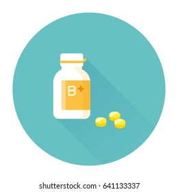 vector vitamin B complex, plastic bottle and pills / sign and icon template, isolated on white