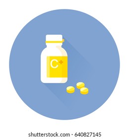 vector vitamin C plastic bottle and pills / isolated on white