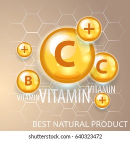 Vector vitamin complex with yellow circles, healthcare and medicine illustration