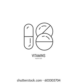 Vector vitamin icon in trendy linear style. Medical  logo