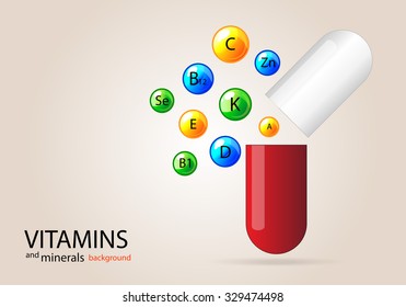 Vector vitamins and minerals medical background. Health theme.
