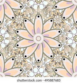 Vector vivid abstract hand drawn pattern with doodles flowers. Vector. Mandala.