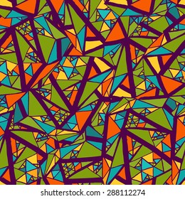 Vector vivid bright seamless pattern with triangles in hip hop street art graffiti style. Endless texture. Seamless pattern can be used for textile, wallpaper, wrapping paper, web design