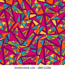 Vector vivid bright seamless pattern with triangles in hip hop street art graffiti style. Endless texture. Seamless pattern can be used for textile, wallpaper, wrapping paper, web design